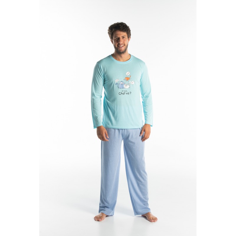 Pyjama long pour homme pour l t en jersey Chat va