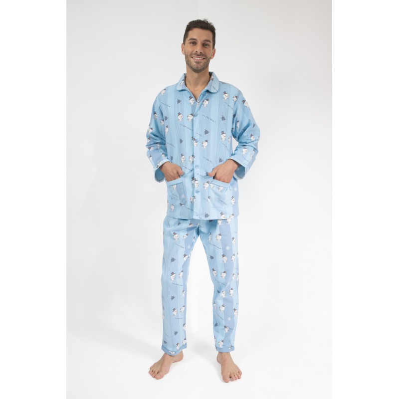 matras Rose kleur aftrekken Lange flanellen winterpyjama voor heren blauw/grijs gestreept SNEEUWMAN