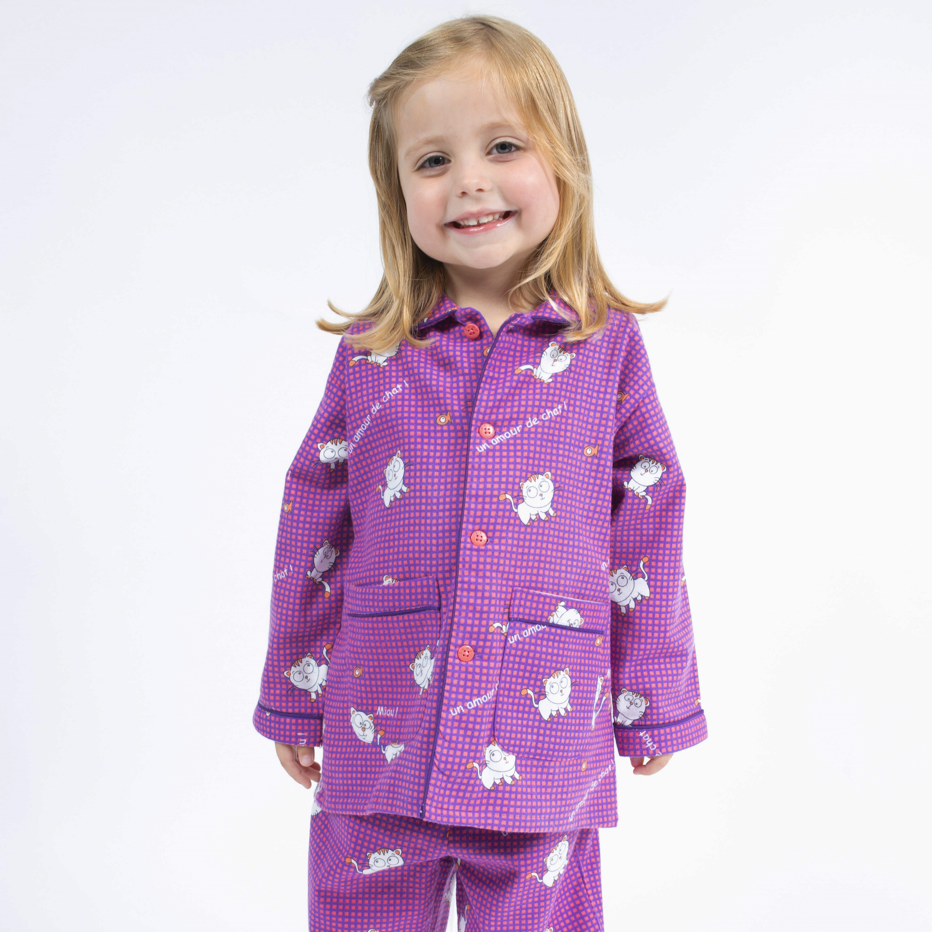 Pyjama long fille et garçon en flanelle pour l'hiver Chats