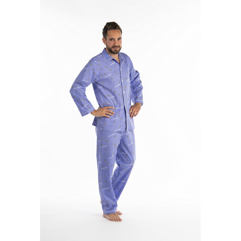 Pyjama long pour homme en popeline 100 % coton LUCIOLES