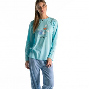 Lange pyjama voor dames in jersey CHAT VA?