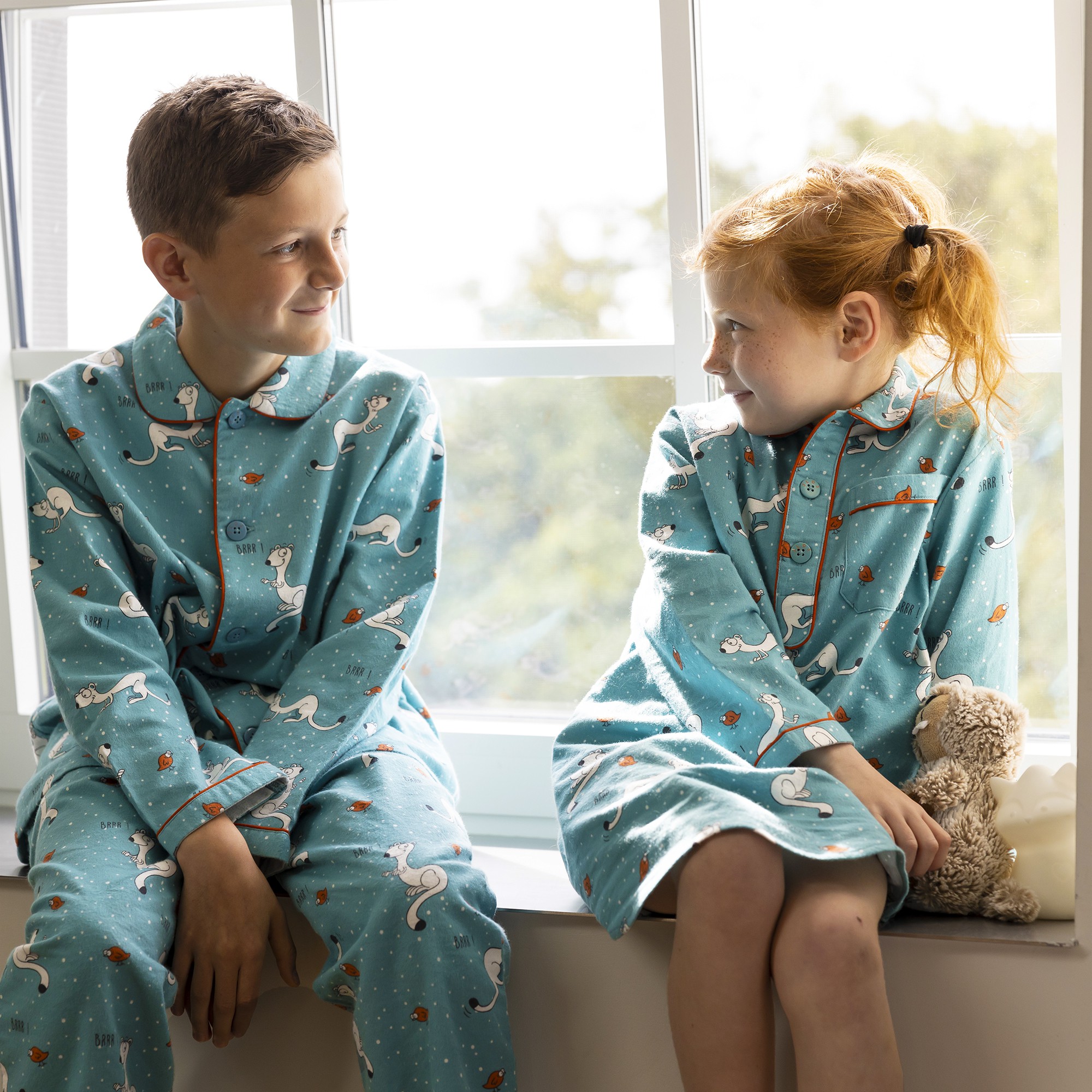 Lange flanellen winterpyjama voor kinderen HERMINE hermelijn