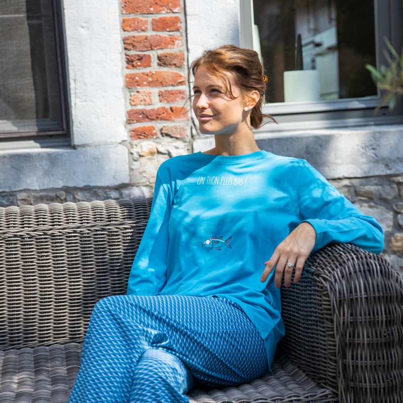 Pyjama long pour femme pour l'été UN THON + BAS en jersey