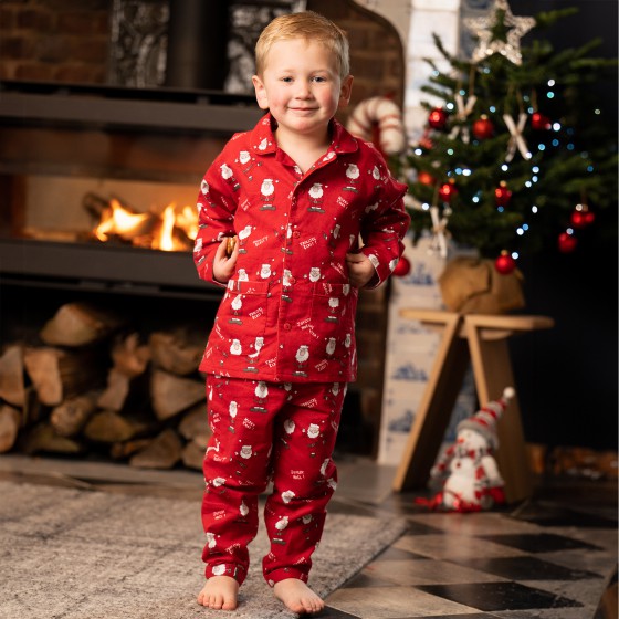 Pyjama hiver flanelle enfant Joyeux Noel rouge