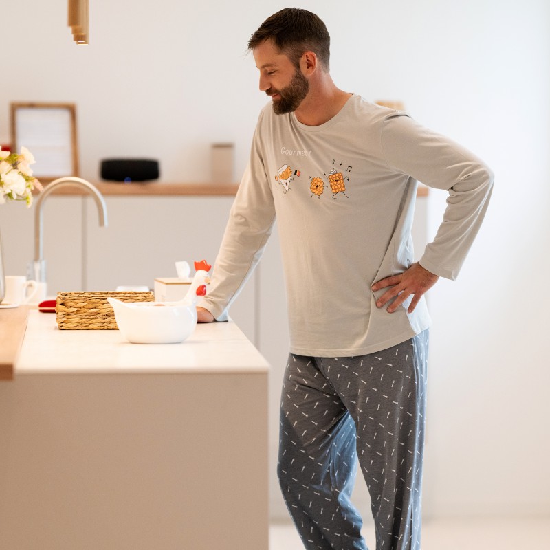 Lange grijze herenpyjama 'GOURMET' in jersey