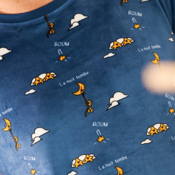 Pyjama hiver polaire bleu homme LA NUIT TOMBE