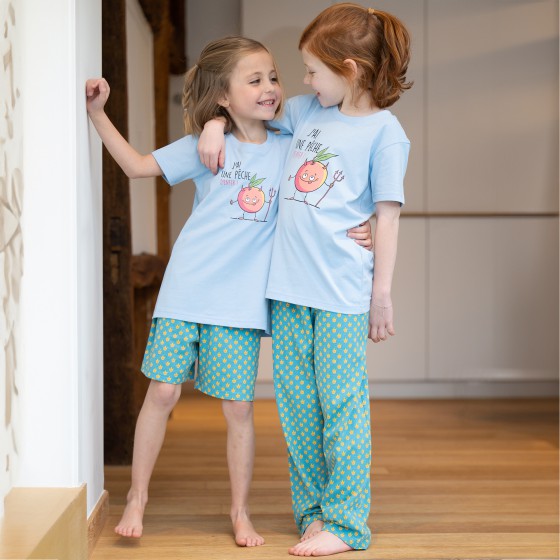 Lange zomerpyjama voor kinderen t-shirt met  korte mouw PERZIK.